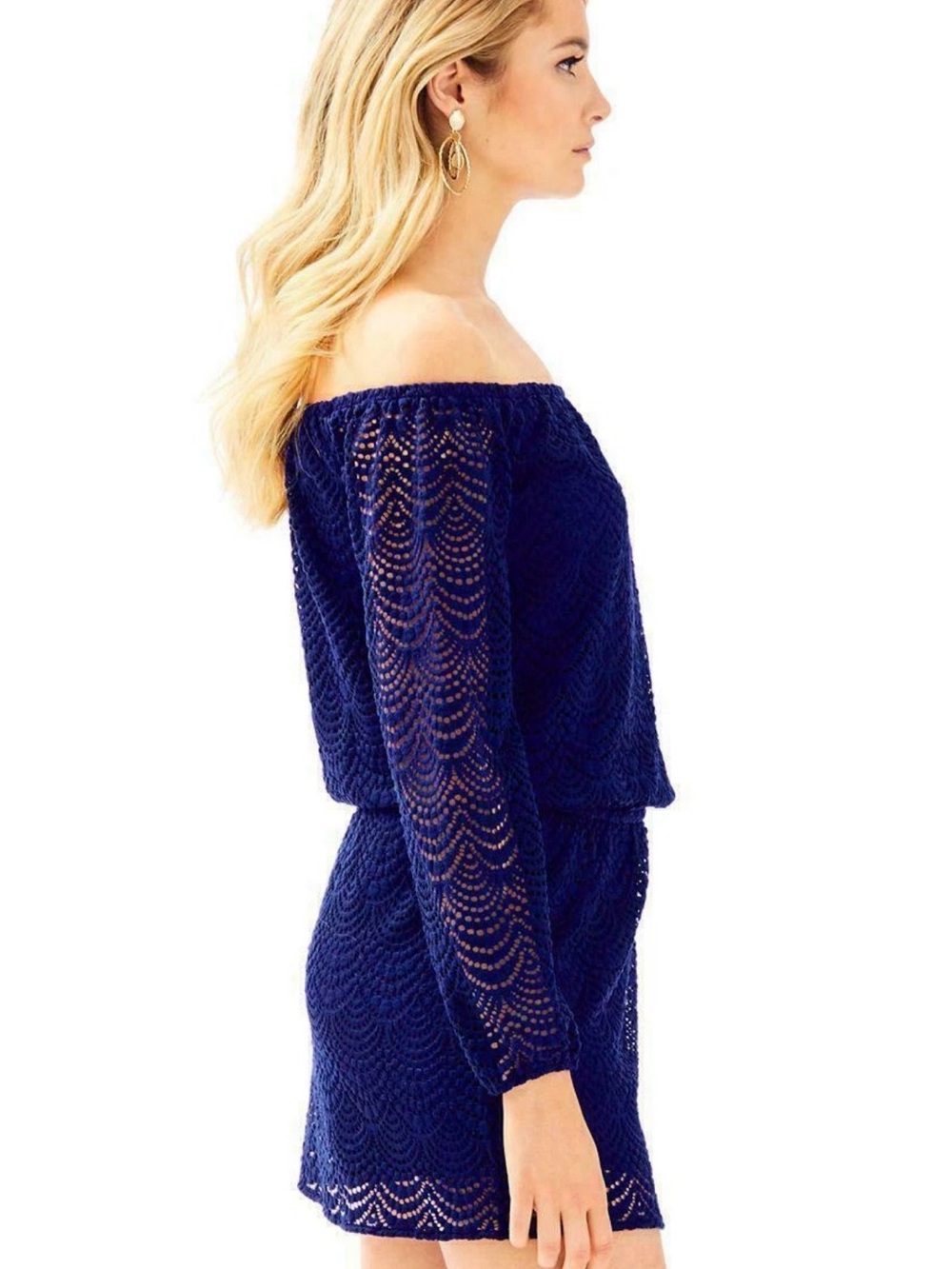 Lilly Pulitzer Lana Skort Romper True Navy Scalloped Shell Lace Size XS - Picture 3 of 8